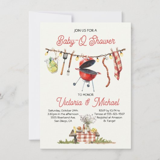BBQ Baby-Q Baby shower Gingham waslijn Kaart (Voorkant)