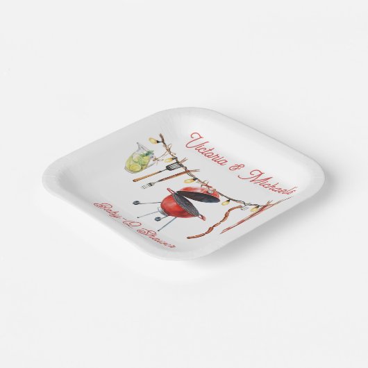 BBQ Baby-Q Baby shower Gingham waslijn Papieren Bordje (Gebogen)