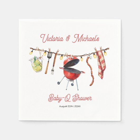 BBQ Baby-Q Baby shower Gingham waslijn Servet (Voorkant)