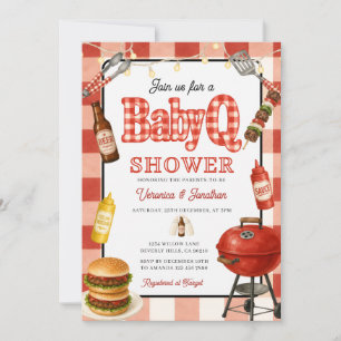 BBQ Baby Shower Achtertuin Grill Rode Gingham Fees Kaart