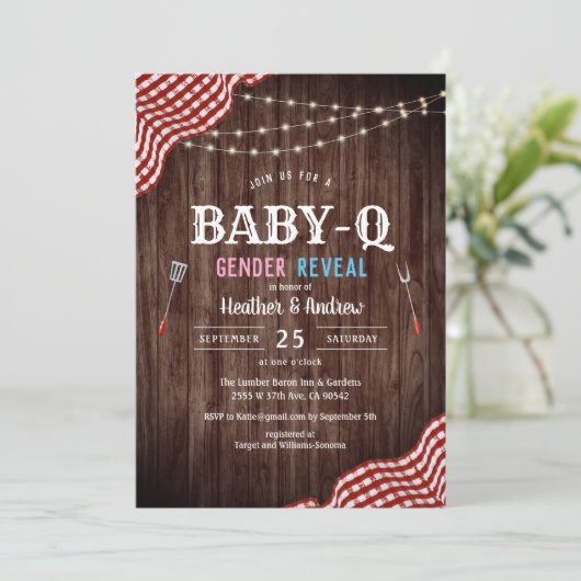 BBQ Baby shower Baby-Q Genderopenbaring Kaart (Staand voorkant)