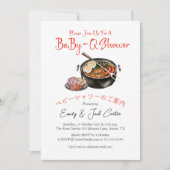BBQ Baby shower BabyQ Pun Red Gingham Rustic Kaart (Voorkant)