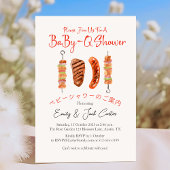 BBQ Baby shower BabyQ Skewer Red Gingham Rustic Kaart