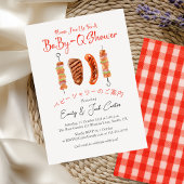 BBQ Baby shower BabyQ Skewer Red Gingham Rustic Kaart
