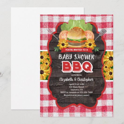 BBQ Baby shower Barbecue Uitnodiging (Voorkant / Achterkant)