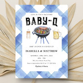 BBQ Baby Shower Blue Gingham Baby-Q Kaart