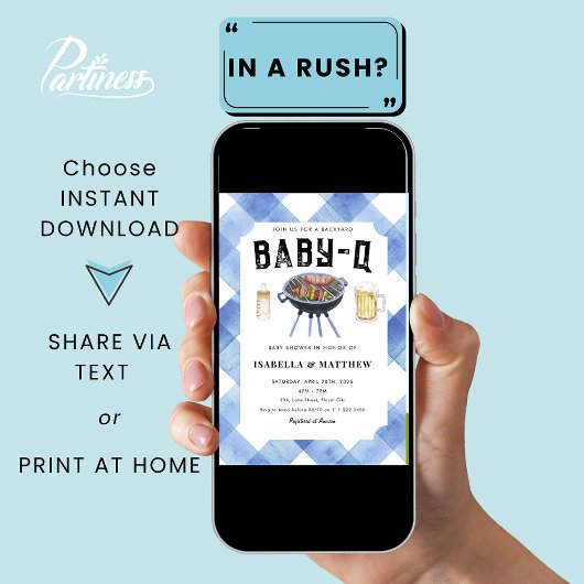 BBQ Baby Shower Blue Gingham Baby-Q Kaart