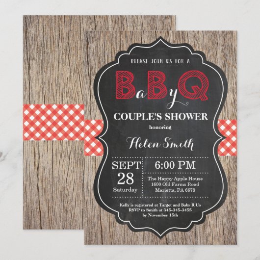 BBQ Baby shower Invitation Baby Q Backyard Bash Kaart (Voorkant / Achterkant)