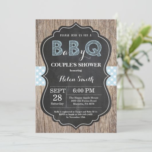 BBQ Baby shower Invitation Baby Q Backyard Boy Kaart (Staand voorkant)