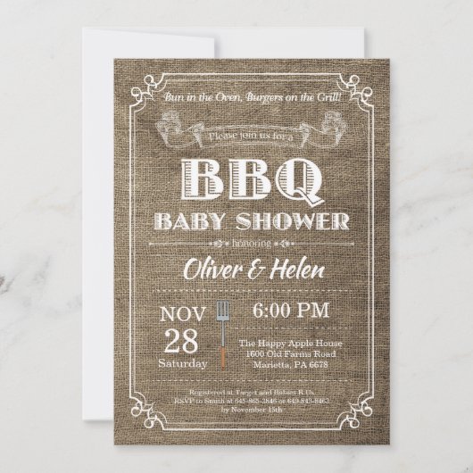 BBQ Baby shower Invitation Burlap  Kaart (Voorkant)