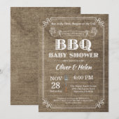 BBQ Baby shower Invitation Burlap  Kaart (Voorkant / Achterkant)