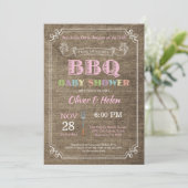 BBQ Baby shower Invitation Burlap Pink Kaart (Staand voorkant)