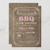 BBQ Baby shower Invitation Burlap Pink Kaart (Voorkant / Achterkant)