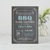 BBQ Baby shower Invitation Chalkboard Blauwgroen A Kaart (Staand voorkant)