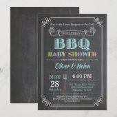 BBQ Baby shower Invitation Chalkboard Blauwgroen A Kaart (Voorkant / Achterkant)
