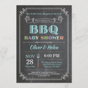 BBQ Baby shower Invitation Chalkboard Blauwgroen A Kaart