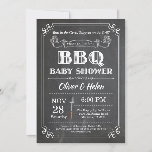 BBQ Baby shower Invitation Chalkboard Kaart (Voorkant)