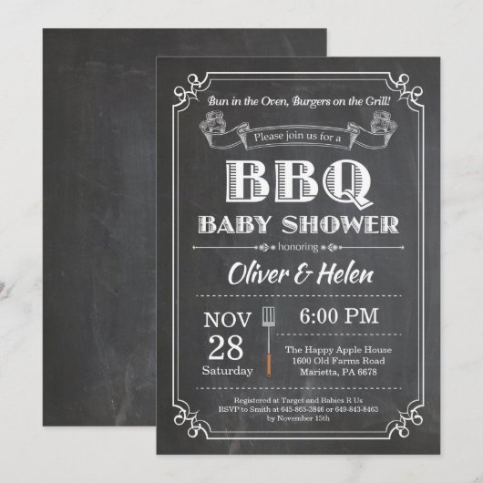 BBQ Baby shower Invitation Chalkboard Kaart (Voorkant / Achterkant)