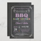 BBQ Baby shower Invitation Chalkboard Paars Kaart (Voorkant / Achterkant)