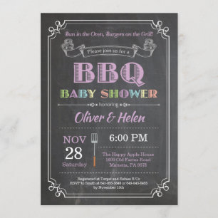 BBQ Baby shower Invitation Chalkboard Paars Kaart