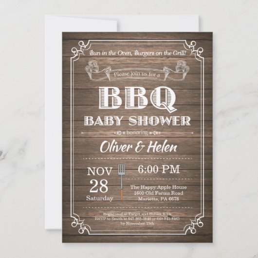 BBQ Baby shower Invitation Rustic Wood Kaart (Voorkant)