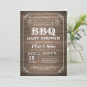 BBQ Baby shower Invitation Rustic Wood Kaart (Staand voorkant)