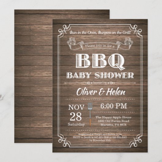 BBQ Baby shower Invitation Rustic Wood Kaart (Voorkant / Achterkant)