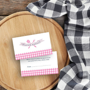 BBQ Baby shower Luier Raffle  Roze Plaid Informatiekaartje
