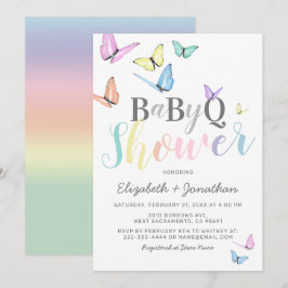 BBQ Baby Shower | Pastel Regenboog Barbecue Kaart