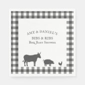 BBQ Baby shower Rib en Bibs  Grijs Pset Servet (Voorkant)