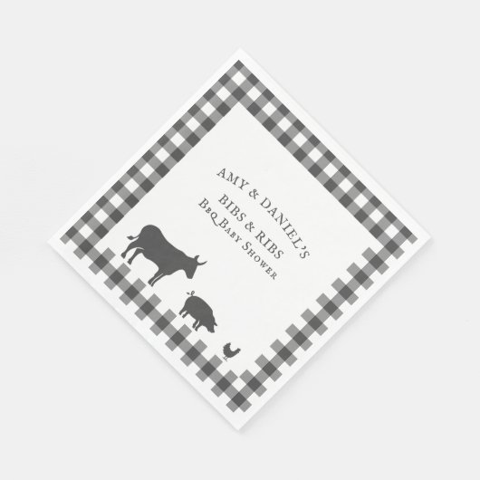 BBQ Baby shower Rib en Bibs Grijs Pset Servet (Hoek)