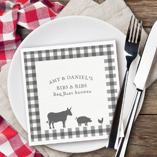 BBQ Baby Shower Ribs en Bibs Vintage Grijze Plaid Servet