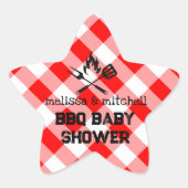 BBQ baby shower rode geruite cupcake toppers Ster Sticker (Voorkant)
