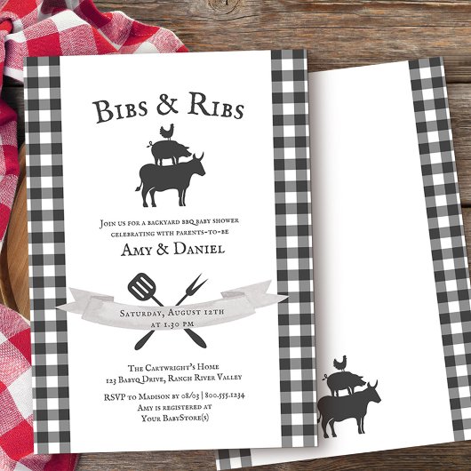 BBQ Baby shower Rustic  Grey Pset Kaart