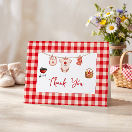 Bbq Baby Shower Rustic Rood Geruit Bedankkaart