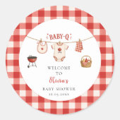 Bbq Baby Shower Rustic Rood Geruit Ronde Sticker (Voorkant)