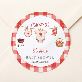 Bbq Baby Shower Rustic Rood Geruit Ronde Sticker