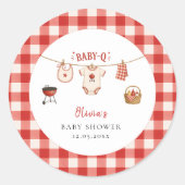 Bbq Baby Shower Rustic Rood Geruit Ronde Sticker (Voorkant)