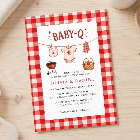 Bbq Baby Shower Rustic Rood Gingham Kaart
