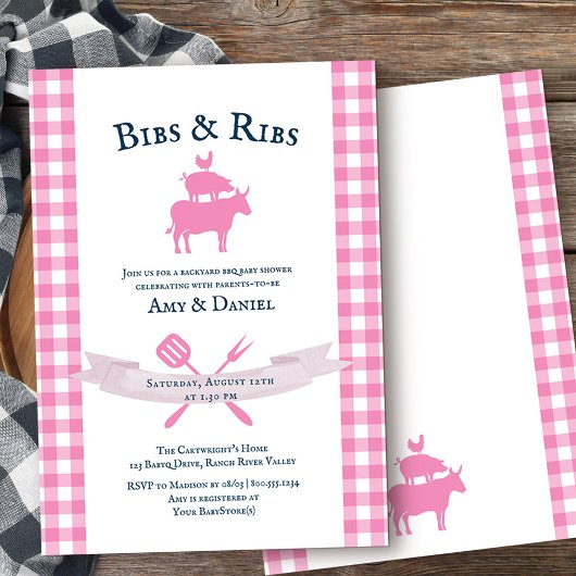 BBQ Baby shower Rustiek  Roze Plaid Kaart