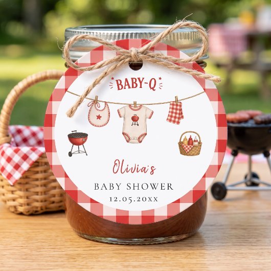Bbq Baby Shower Rustieke Rood Gestreepte Stof Bedankjes Labels