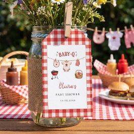 Bbq Baby Shower Rustieke Rood Gestreepte Stof Cadeaulabel