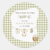 Bbq Baby Shower Sage Gingham Rustic Op Maat Ronde Sticker (Voorkant)