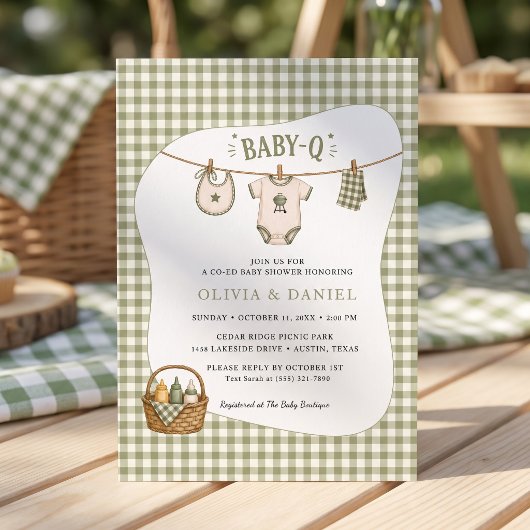 Bbq Baby Shower Salie Gingham Rustieke Aangepaste Kaart
