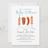 BBQ Baby shower Skewer Babyq Rustic Blue Gingham Kaart (Voorkant)