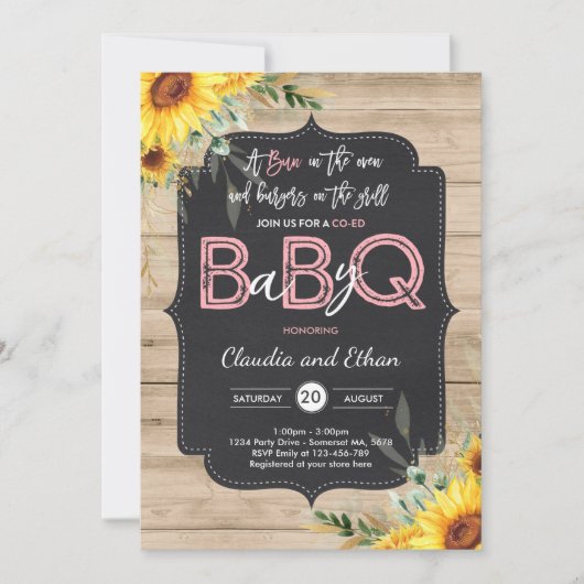 BBQ Baby shower Sunflower Baby Q Couples Shower Kaart (Voorkant)