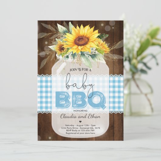 BBQ Baby shower Sunflower Baby Q Couples Shower Kaart (Staand voorkant)