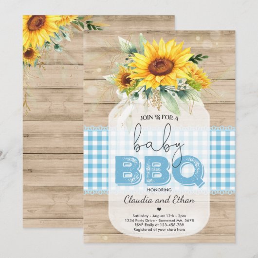 BBQ Baby shower Sunflower Baby Q Couples Shower Kaart (Voorkant / Achterkant)