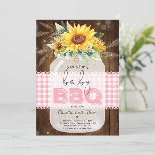 BBQ Baby shower Sunflower Baby Q Couples Shower Kaart (Staand voorkant)