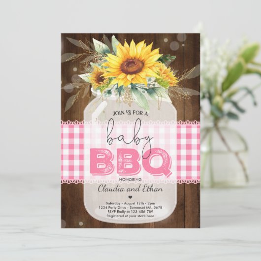 BBQ Baby shower Sunflower Baby Q Couples Shower Kaart (Staand voorkant)